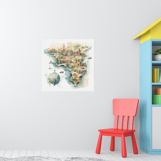 Watercolor Travel Map Poster (Kinderkamer 1)