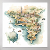 Watercolor Travel Map Poster (Voorkant)