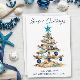 Watercolor Tree Seas and Greetings Beach Feestdagenkaart