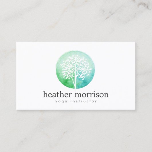 Watercolor Tree Yoga et Carte de visite de bien-êt (Devant)
