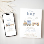 Watercolor Trein Baby Shower Uitnodiging