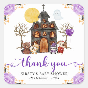 Watercolor Trick or Treat Halloween Baby Shower Vi Vierkante Sticker