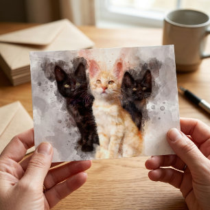 Watercolor Trio van Knuffelige Zwarte en Oranje Ki Briefkaart