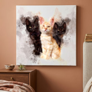 Watercolor Trio van Knuffelige Zwarte en Oranje Ki Canvas Afdruk