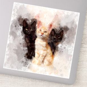 Watercolor Trio van Knuffelige Zwarte en Oranje Ki Sticker