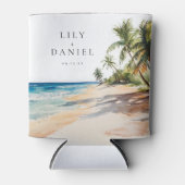 Watercolor Tropical Beach Wedding Blikjeskoeler (Voorkant)