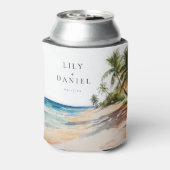 Watercolor Tropical Beach Wedding Blikjeskoeler (Blikje Achterkant)
