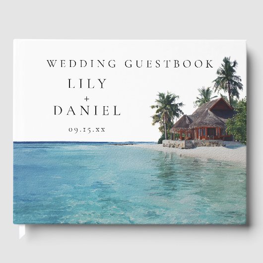 Watercolor Tropical Beach Wedding Gastenboek (Voorkant)