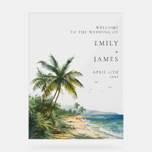 Watercolor Tropical Beach Wedding Welcome (Recto)