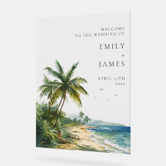 Watercolor Tropical Beach Wedding Welcome (Angle)