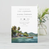 Watercolor Tropical Caribbean QR Code Wedding Kaart (Staand voorkant)