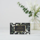 Watercolor Tropical Eucalyptus Greenery Black Visitekaartje (Staand voorkant)