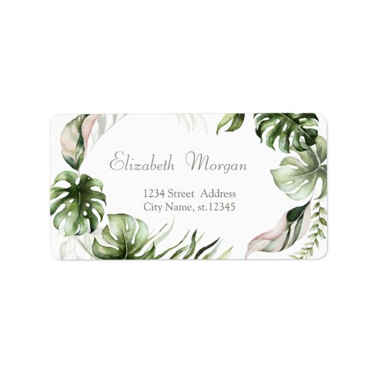 Watercolor Tropical Leaves Greenery  Etiket (Voorkant)