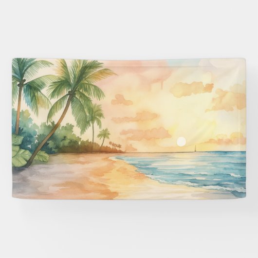 Watercolor Tropical Sunset Spandoek (Horizontaal)