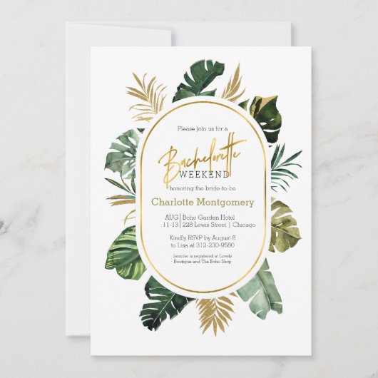 Watercolor Tropisch Bachelorette Weekend Itinerari Kaart (Voorkant)