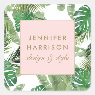 Watercolor Tropisch Bladeren Patroon Vierkante Sticker