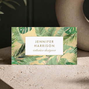 Watercolor Tropisch Bladerenpatroon op Nepgoud Visitekaartje