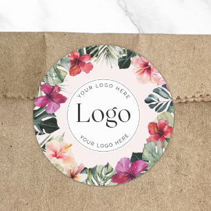 Watercolor Tropisch Bloemmotief Botanisch Logo Pro Ronde Sticker