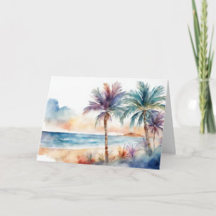 Watercolor Tropisch Strand, Palmbomen Kaart