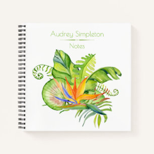 Watercolor Tropische Bloemen Bladeren Vierkant Notitieboek