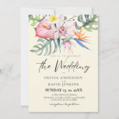 Watercolor Tropische Bloemen Bruiloft Kaart (Voorkant)