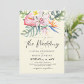 Watercolor Tropische Bloemen Bruiloft Kaart (Staand voorkant)
