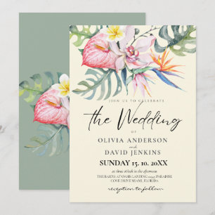 Watercolor Tropische Bloemen Bruiloft Kaart