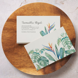 Watercolor Tropische Bloemen en Groene Beplanting Informatiekaartje