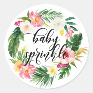 Watercolor Tropische Bloemen Krans Baby Sprinkle Ronde Sticker