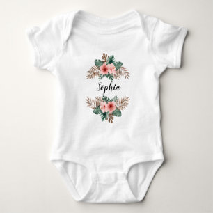 Watercolor Tropische Bloemenkrans Aangepaste Tekst Romper