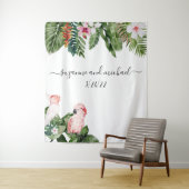 Watercolor Tropische Vogels Roze Kalligrafie Wandkleed (In situ)