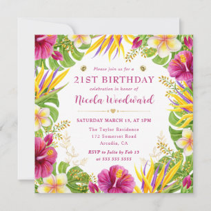 Watercolor Tropische Zomer Bloemen Frame Verjaarda Kaart