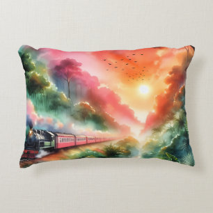 Watercolor Tropische Zonsondergang Treinreis Accent Kussen