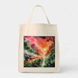 Watercolor Tropische Zonsondergang Treinreis Tote Bag
