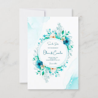 Watercolor Trouwkaart met Bloemenkader Kaart