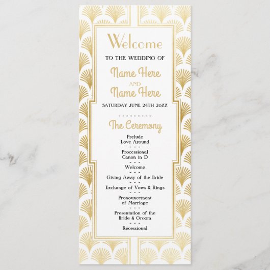 Watercolor Trouwprogramma 1920's Art Deco Goud Programma (Voorkant)