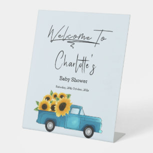 Watercolor Truck met Zonnebloemen Baby Shower Voet Reclamebord Met Voetstuk