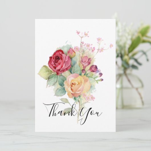 Watercolor Tuinrozen Bedankkaart (Staand voorkant)