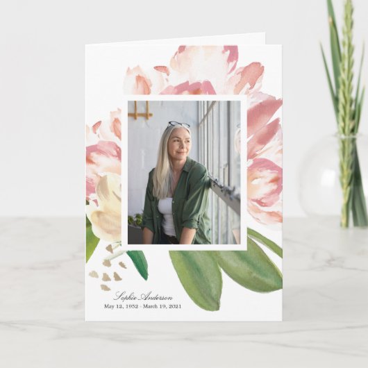 Watercolor Tulips Photo Memorial Programme (Devant)