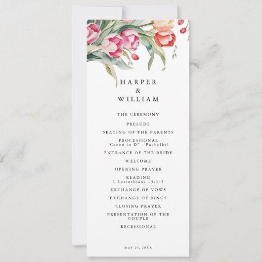 Watercolor tulips programme de mariage printanier (Devant)