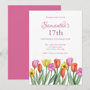 Watercolor Tulpen 17e Verjaardag Kaart
