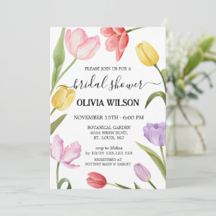 Watercolor Tulpen Elegante Bruiloft Feest Kaart