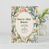 Watercolor Tulpen William Morris Bruiloft Save The Date (Staand voorkant)