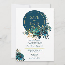 Watercolor turquoise bloem Save The Date Kaart