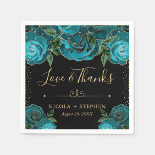 Watercolor Turquoise en Gouden Glamour Rozen Bruil Servet