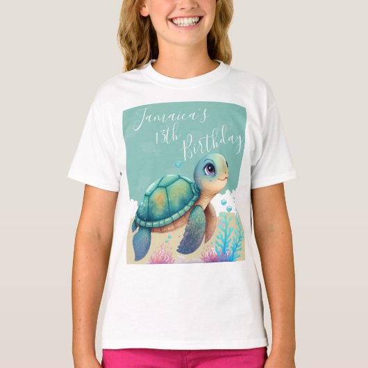Watercolor Turtle Ocean Anniversaire T-shirt (Devant)