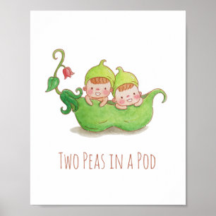Watercolor Twee Erwten in een Peul Kraam Muur Deco Poster