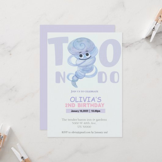 Watercolor Two nado 2ème anniversaire invitation (Devant/Arrière en situation)