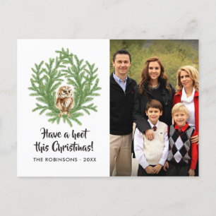Watercolor Uil Kerst Familie Foto Feestdagenkaart