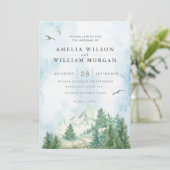 Watercolor Uitnodiging Bergbossen met Dennenbomen (Staand voorkant)